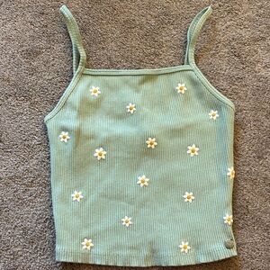 Pull&Bear Sage Green Camisole with Daisy Embroidery